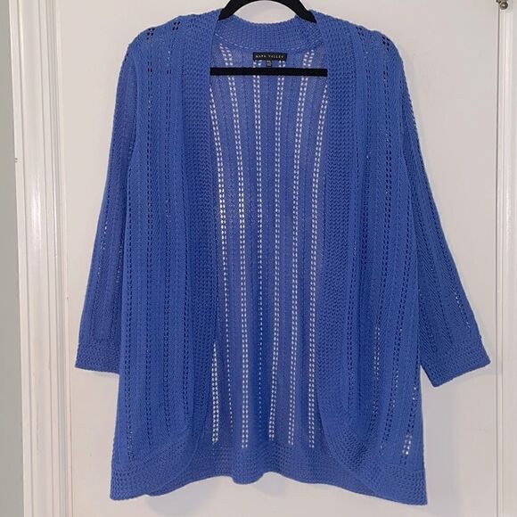 Napa Valley periwinkle blue open stitch open front cardigan PXL - Picture 1 of 8